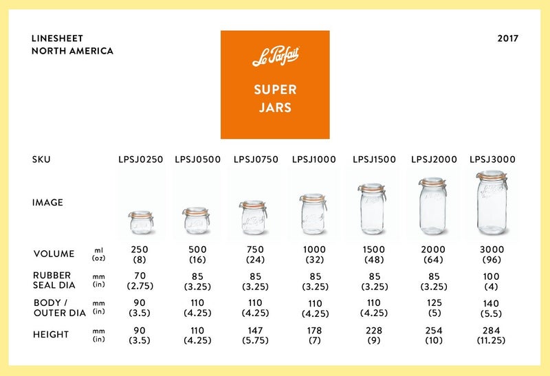 Le Parfait Super Jar, Canning Jars, 2L French Glass Canning Jar w/Round Body, Glass Jars w/Airtight Lid, Canning Jars Wide Mouth, Glass Jar With Lid, Clear Jar, Clear Glass Jars (64oz/2 Quarts, 3 pk) - Image 3